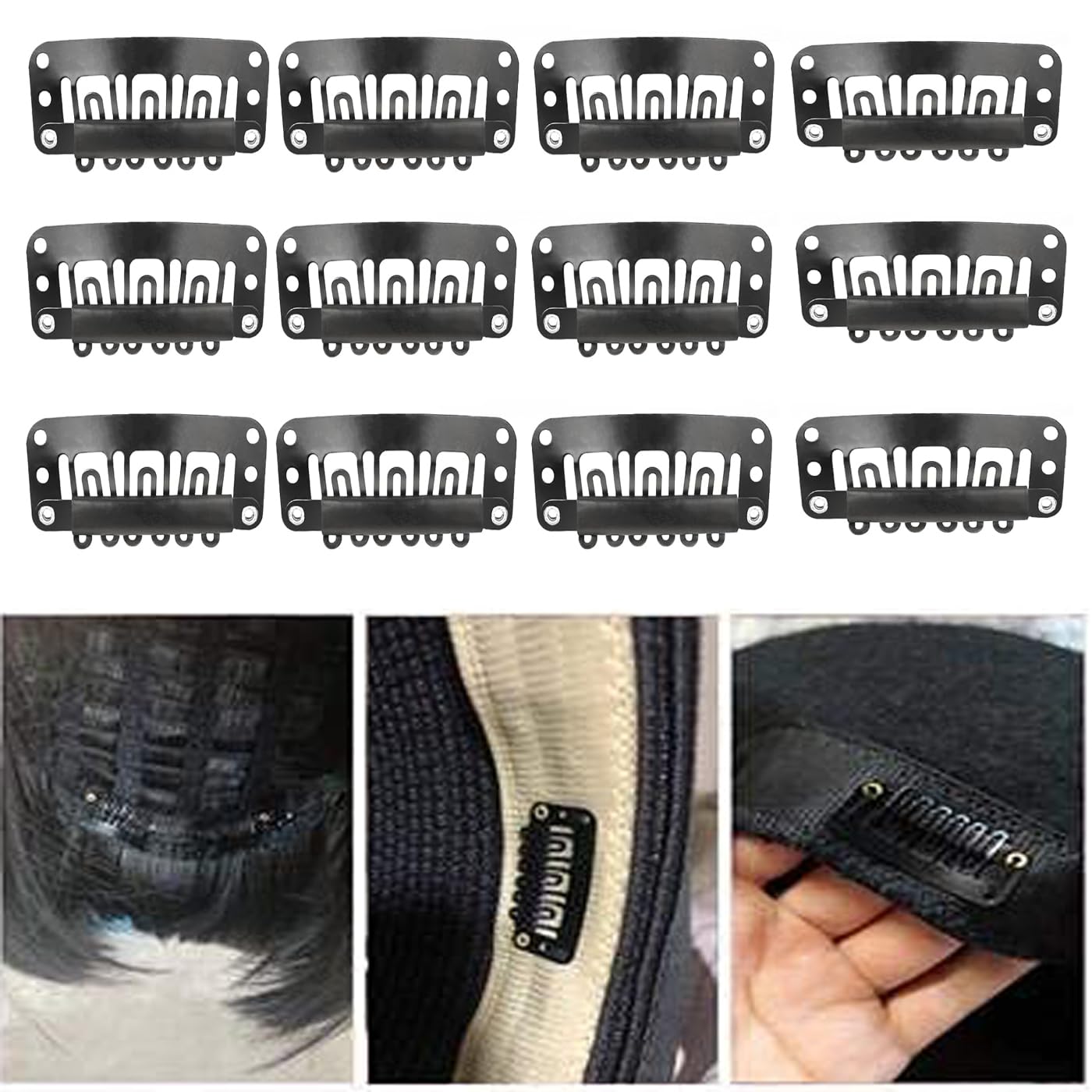 Wizme 12pcs Toupee Clips for Hair Extensions - Secure Hair Bonding Clips for Men & Women (Black, 25g) - Perfect for Wig Attachment, Weave Extensions & Hairpiece Styling