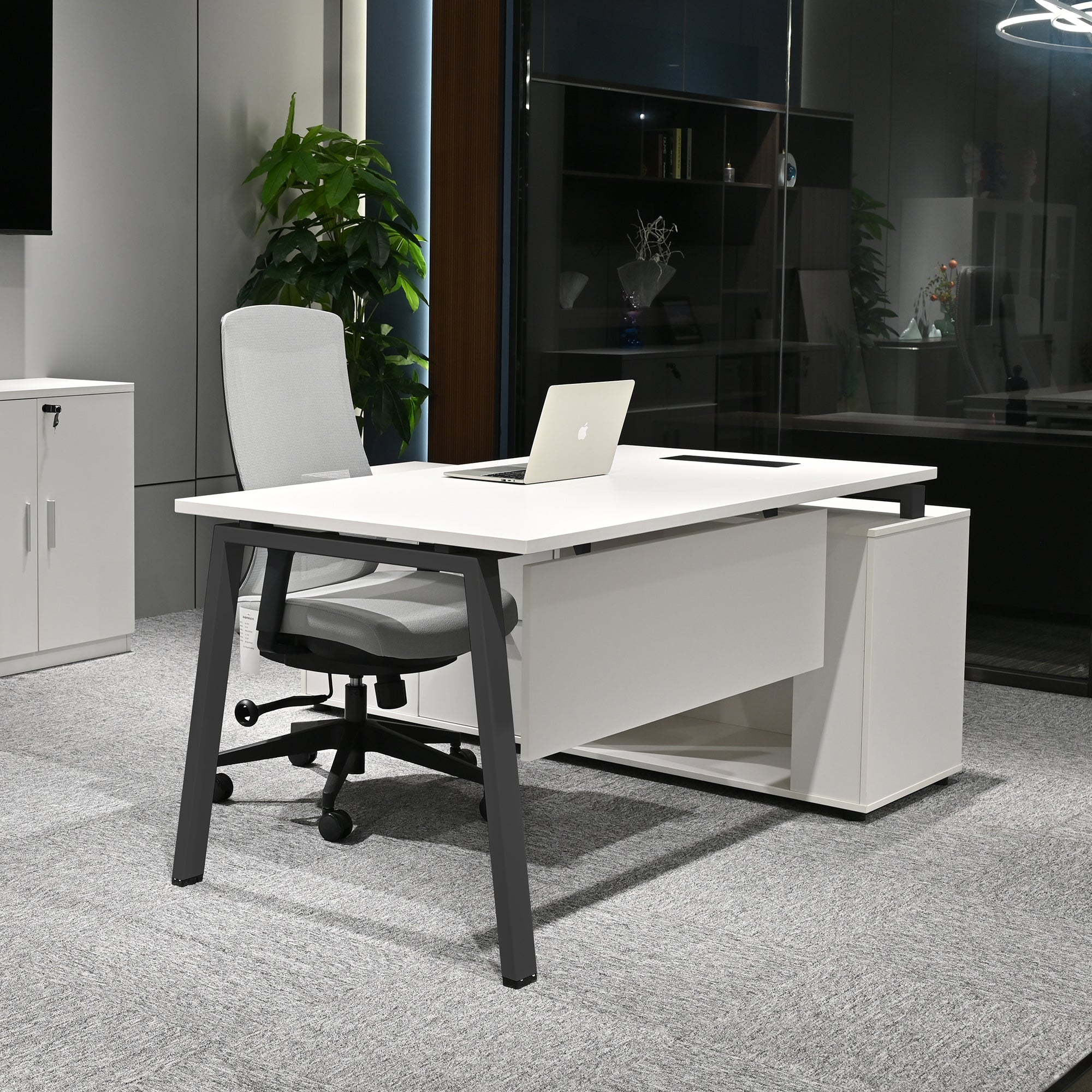 ASPEN Executive Desk Reversible 220-240cm White & Black - Modern Office Desk for Home & Business Workspace