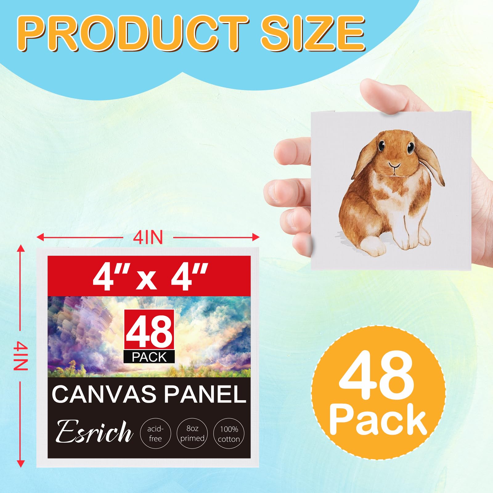 48 Pack 4x4 Inch Small Blank Canvas Panels for Painting - 100% Cotton, Acid Free, Primed - Perfect for Oil, Acrylic, Watercolor, Gouache & Tempera Paints - Ideal for Art Projects, DIY Crafts & Classroom Use