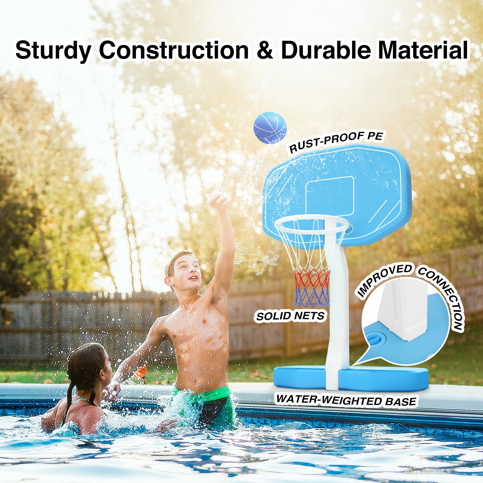 2-in-1 Pool Basketball Hoop & Volleyball Net Set - Adjustable Swimming Pool Games for Kids & Adults - Perfect for Inground Pools, Backyard Pool Parties & Summer Water Fun
