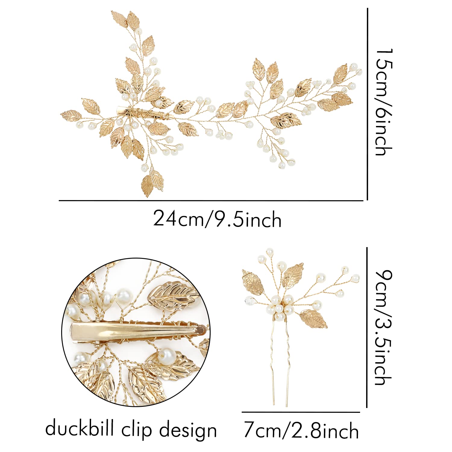 5 Pack Gold Pearl Leaf Hair Pins - Elegant Wedding Bridal Hair Clips & Barrettes for Women & Girls | Perfect for Brides, Bridesmaids, Prom, Formal Events & Updo Hairstyles