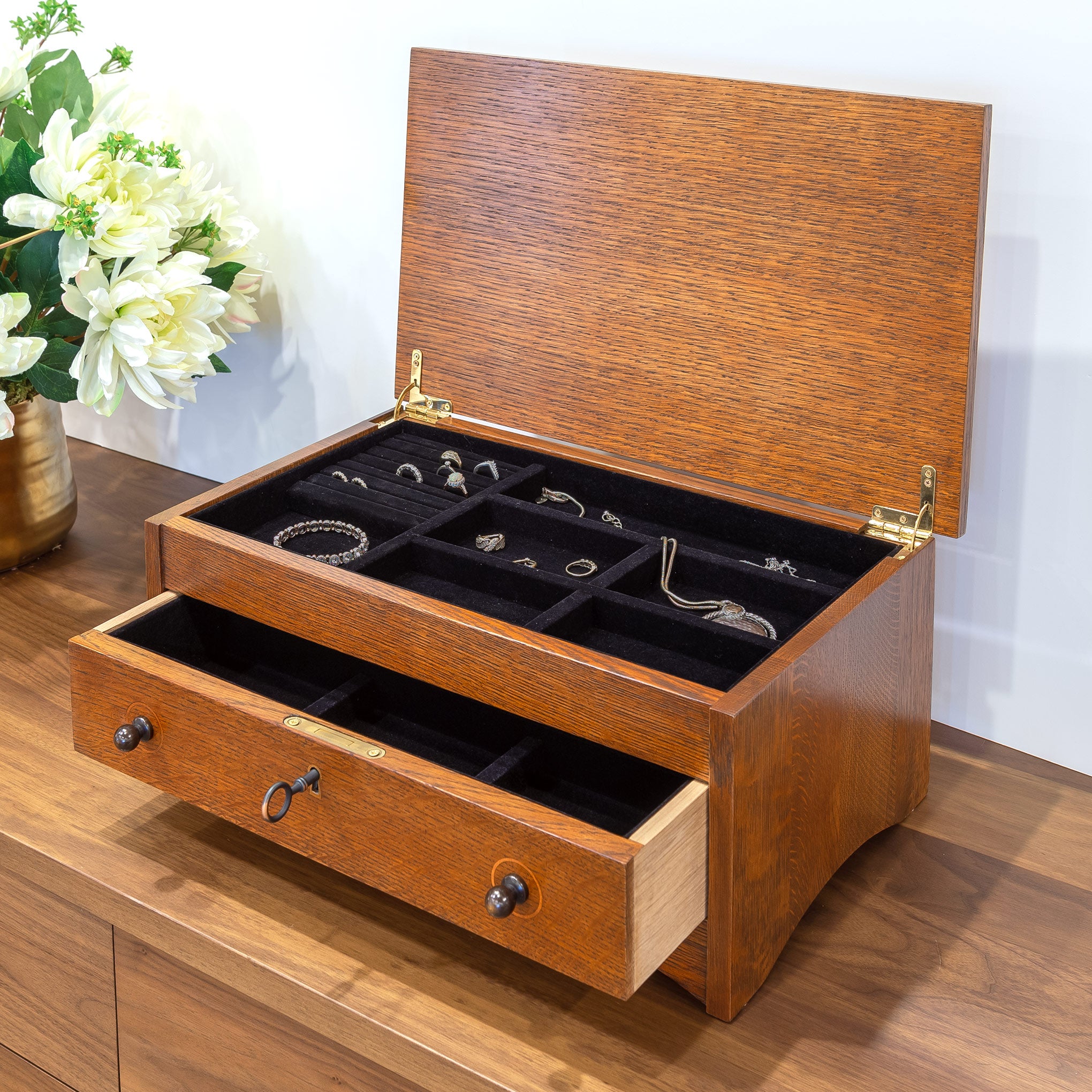 Handcrafted Harvey Ellis Wooden Jewelry Box - Premium Solid Wood Organizer for Necklaces, Rings & Earrings - Perfect Gift for Women, Brides & Anniversary - Elegant Home Decor & Travel Storage Solution