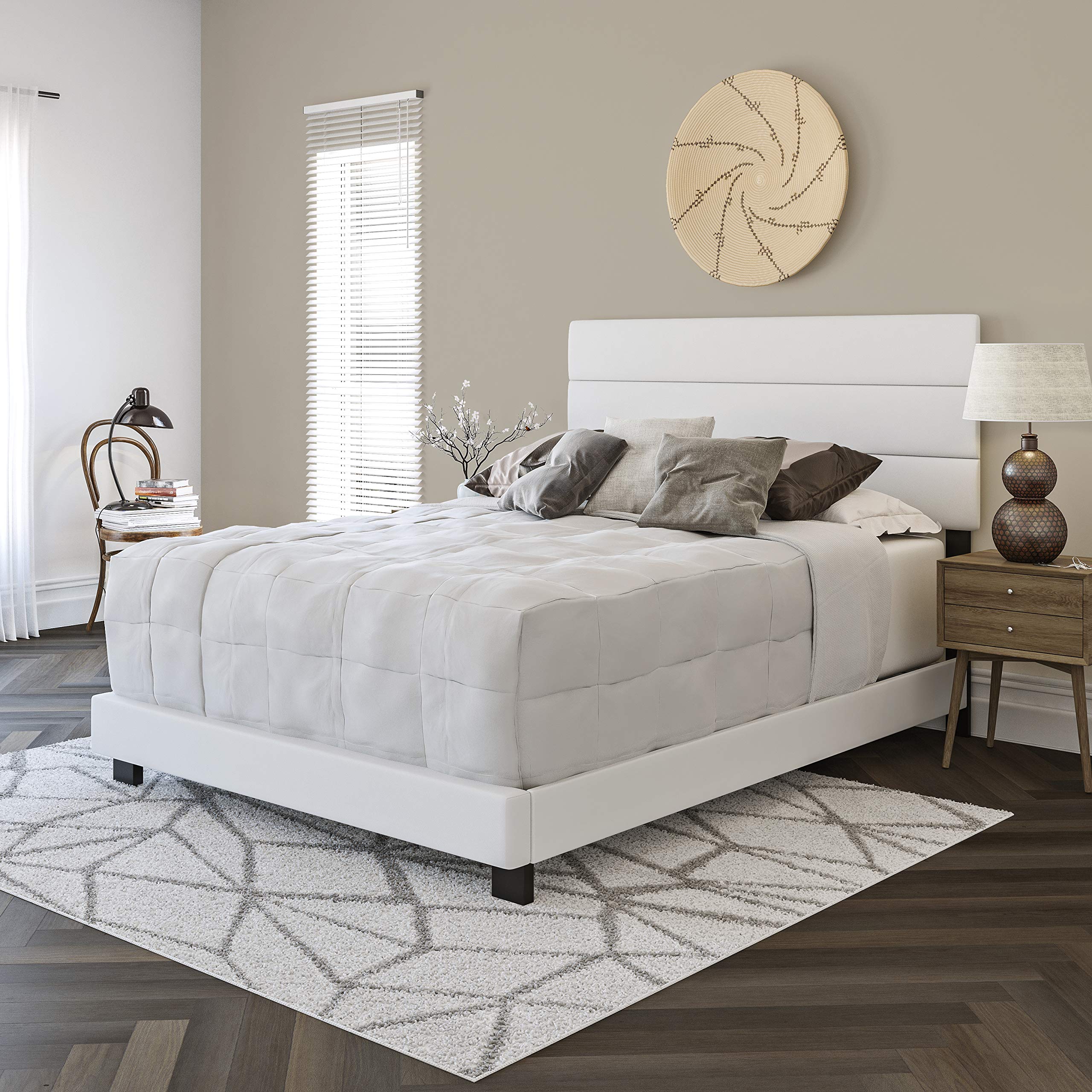 Boyd Sleep Napoli White Vegan Leather Twin Size Platform Bed Frame with Adjustable Headboard - Easy Assembly, Noise-Free, Modern Design | Durable Mattress Support for Small Bedrooms, Guest Rooms & College Dorms