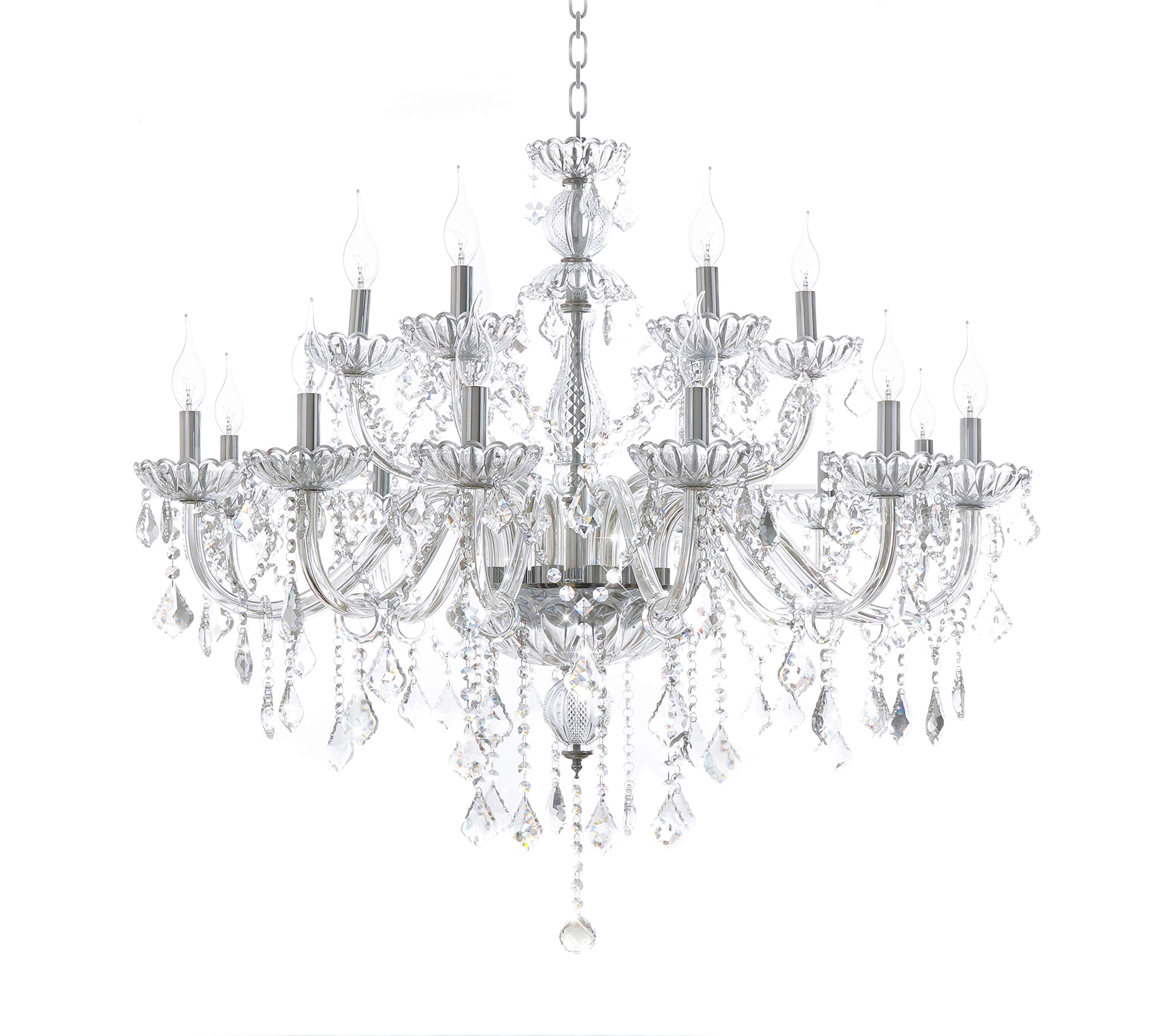HungGwun 18-Light K9 Crystal Chandelier - Modern Luxury Candle Pendant Ceiling Lamp - 37x30 Inch Clear Glass Lighting Fixture for Dining Room, Bedroom, Living Room, Kitchen, Hallway & Entryway - Perfect for Weddings, Home Decor & Luxury Interior Design
