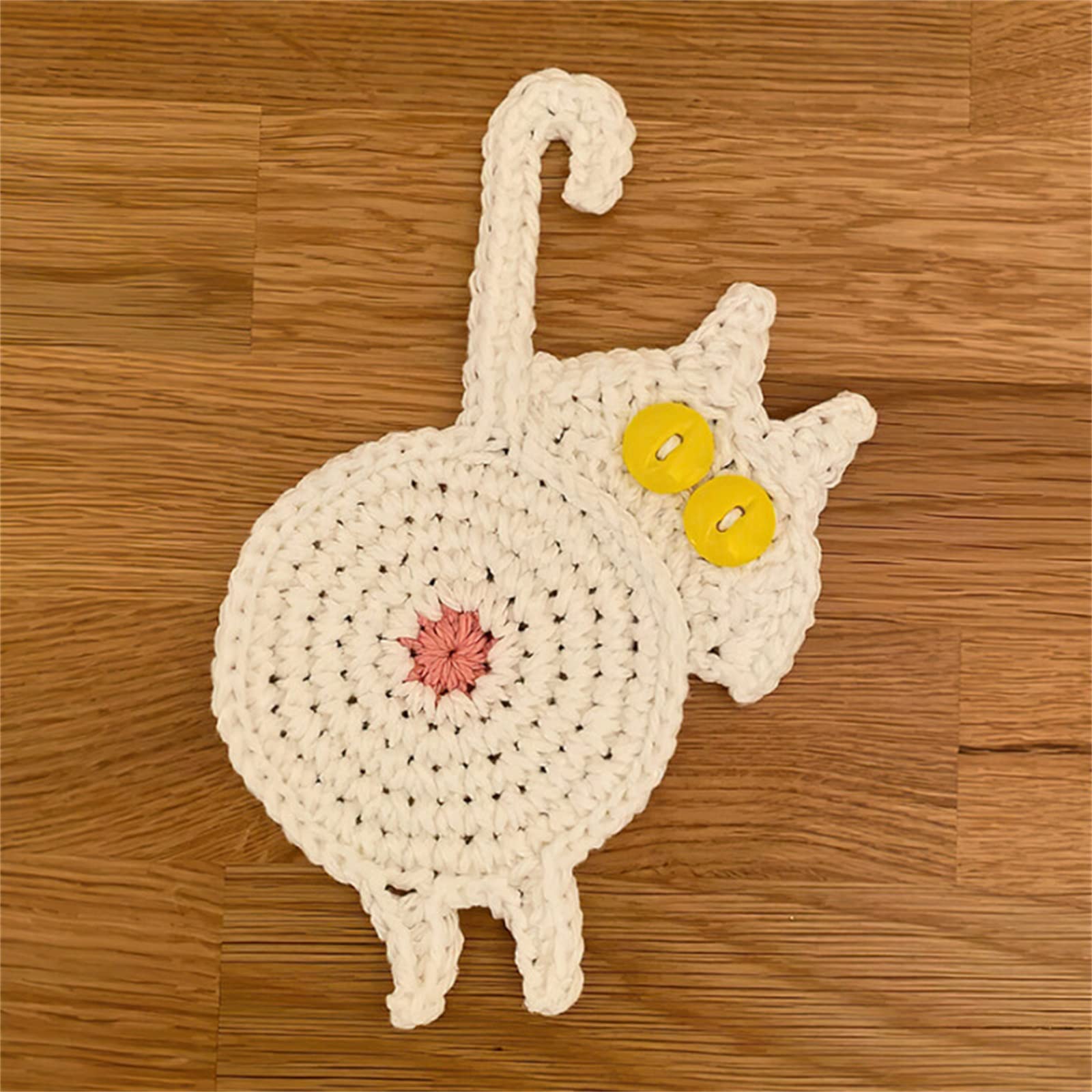 Funny Cat Butt Coasters Set - 6 Pack Crochet Drink Coasters with Adorable Cat Design, Perfect Gift for Cat Lovers - Use for Coffee Tables, Office Desks, and Party Decorations