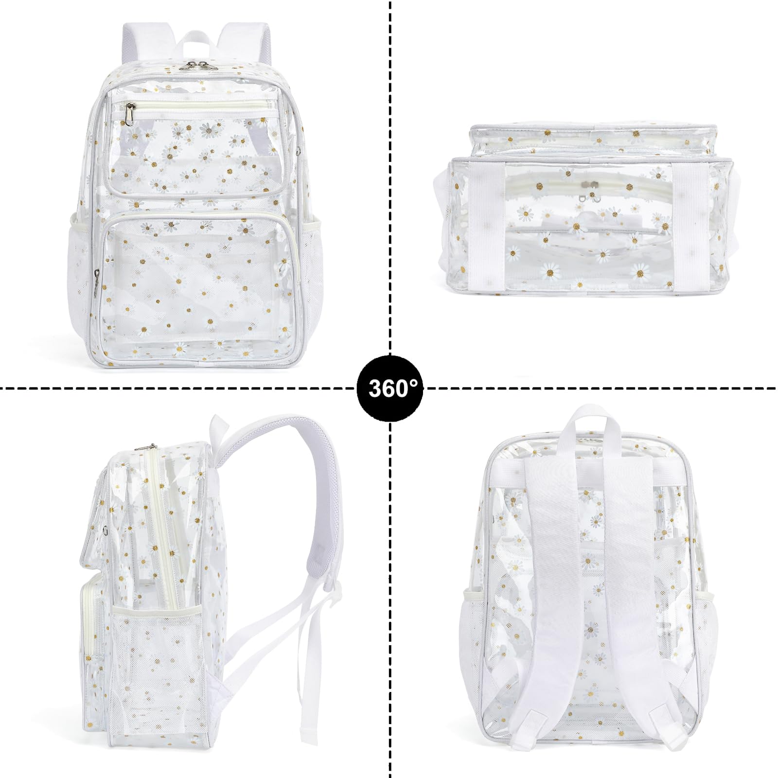 **Durable Clear Backpack for Women & Girls - Heavy Duty Transparent School Backpack, See-Through Bookbag (White) - Perfect for School, Travel & Stadium Events**
