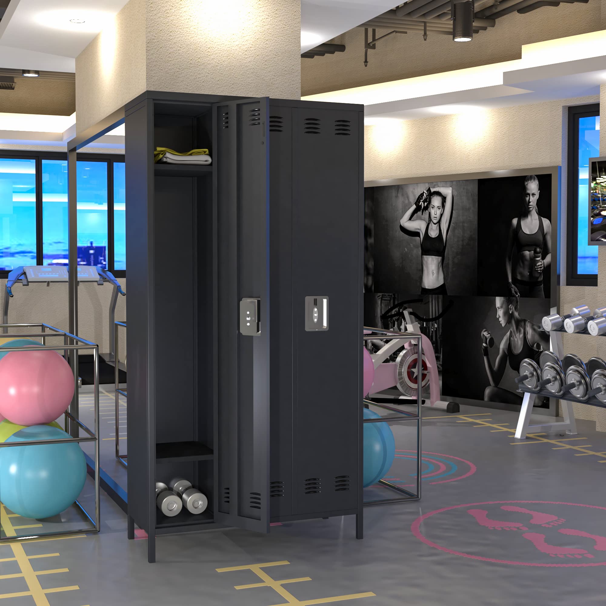 3-Door Metal Lockers for Employees - Heavy Duty Steel Storage with 9 Hooks - Perfect for Offices, Schools, Gyms & Home Use - Easy Assembly Required - Dark Gray Finish - Ideal for Secure Personal Belongings Storage