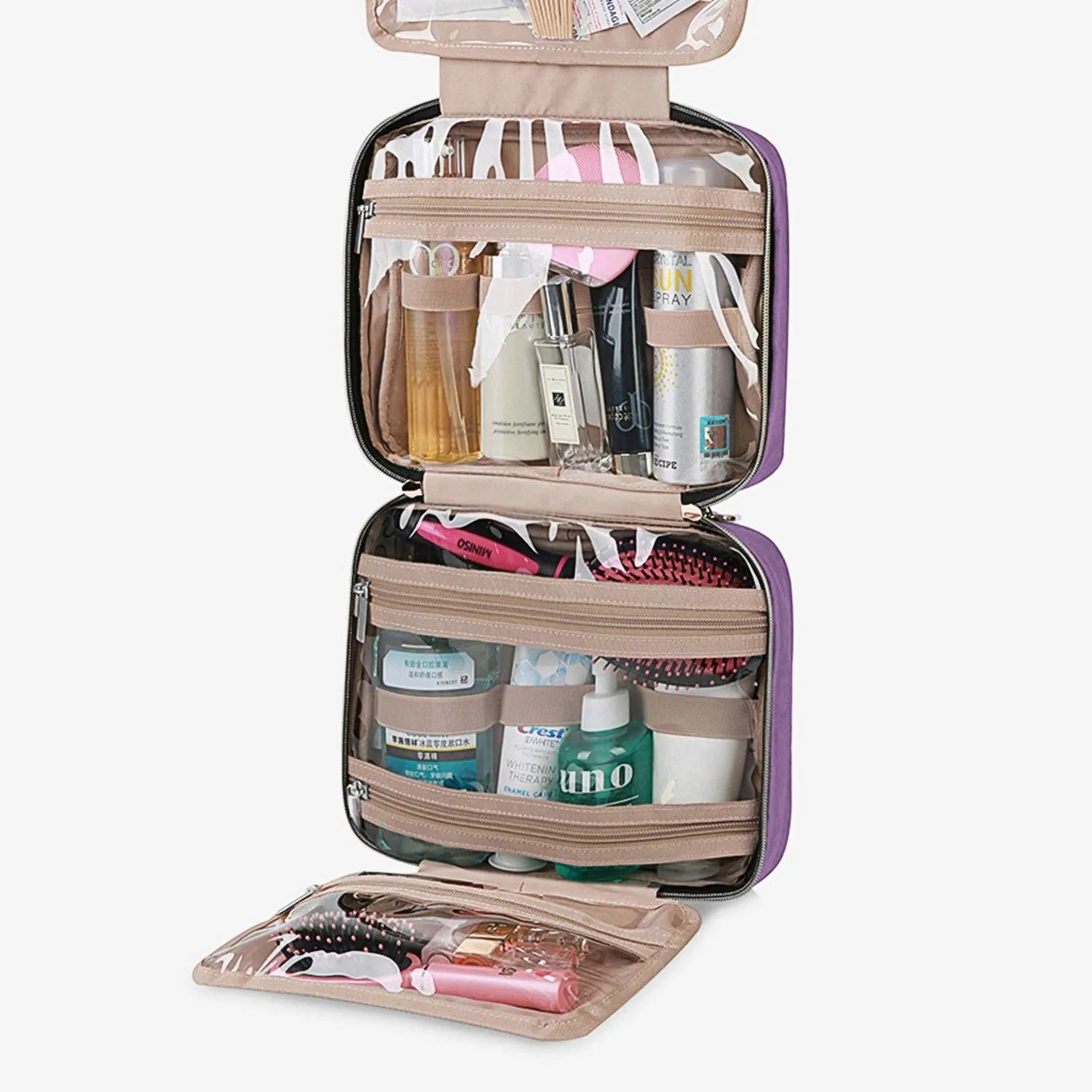 Bonchemin Purple Space Saver Toiletry Bag - Compact Travel Organizer for Bathroom Essentials | Perfect for Travel, Camping & Gym