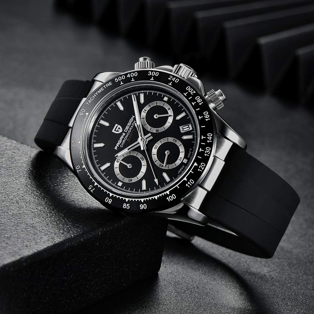 Pagani Design Daytona Homage Men's Quartz Watch - Japan Movement, Ceramic Bezel, Stainless Steel Band - Waterproof Sport Chronograph for Men | Perfect for Diving, Racing & Casual Wear