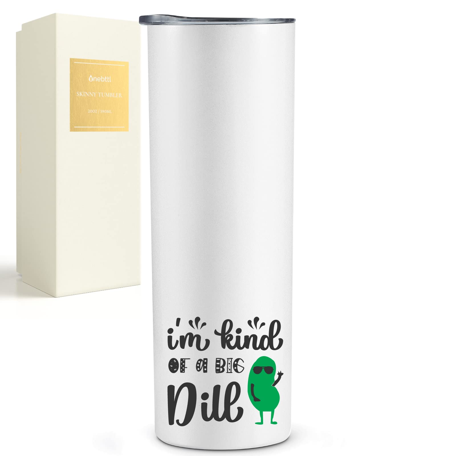 Onebttl 20 oz Skinny Travel Tumbler with Lid & Straw - 'I AM KIND OF A BIG DILL' Pickle-Themed Gift for Women & Men | Christmas, Birthday Gifts | Includes Gift Box | Perfect for Office, Gym & Travel
