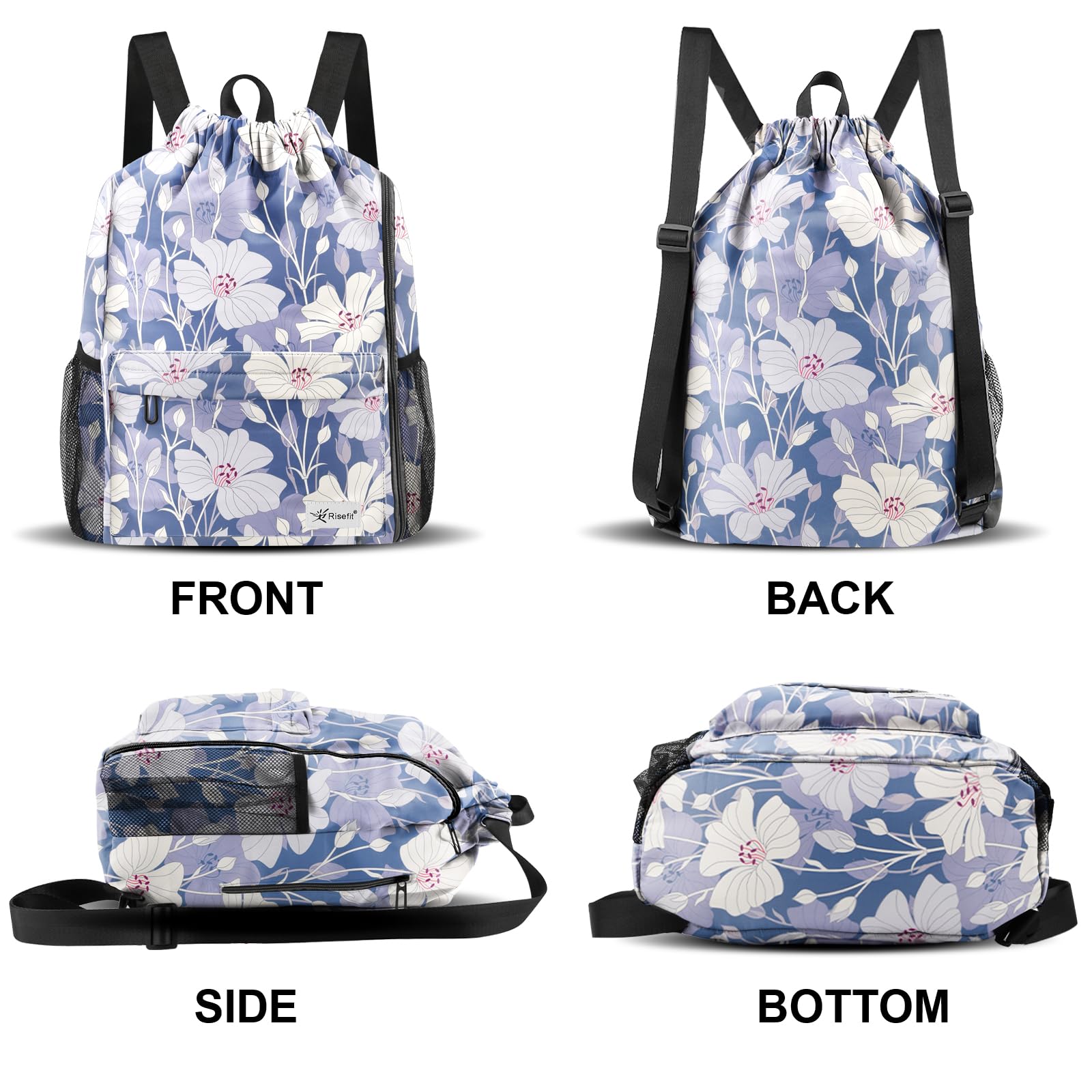 Drawstring Backpack with Mesh Pockets - Water Resistant Gym & Beach Bag for Men & Women - Perfect for Sports & Travel