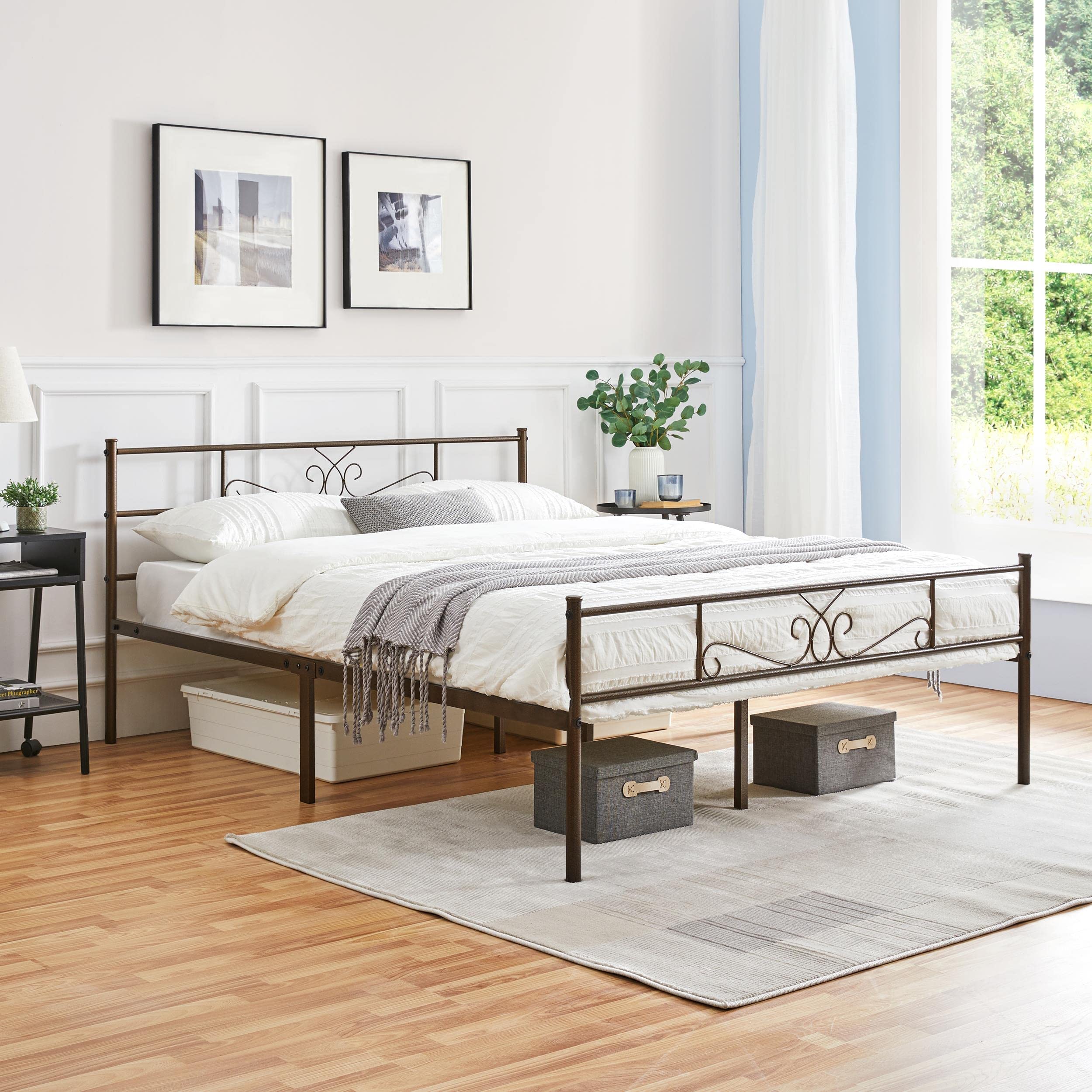Yaheetech 13 Inch Full Size Metal Bed Frame with Headboard & Footboard - Heavy Duty Platform Foundation, No Box Spring Needed, Under Bed Storage Space - Classic Bronze Finish for Bedroom, Guest Room or Dorm