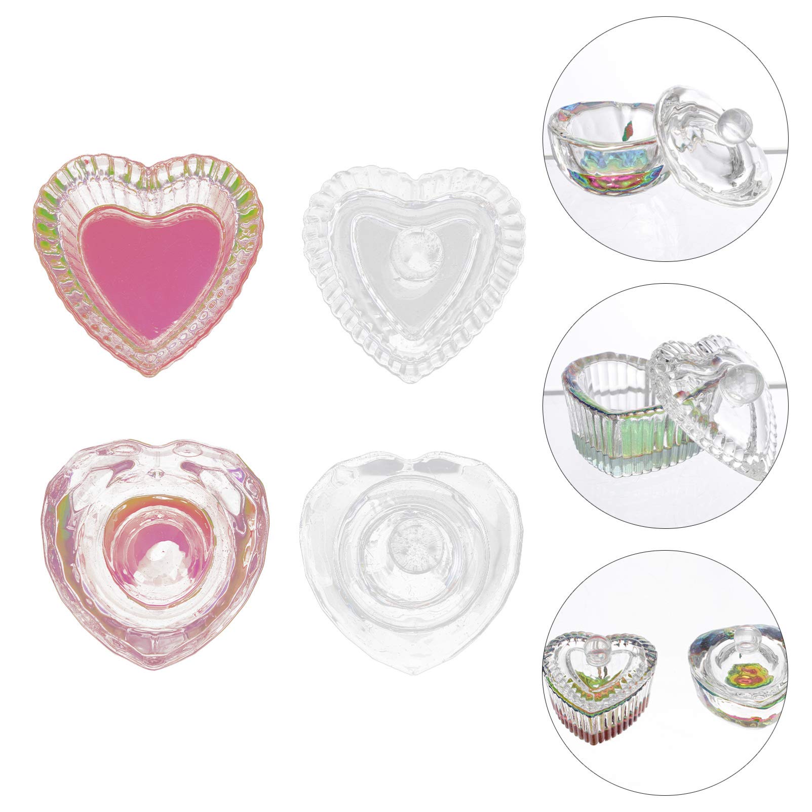 Minkissy 2pcs Clear Acrylic Nail Art Liquid Dappen Dish with Lid - Heart Shaped Glass Crystal Cup for Manicure, Nail Extensions & Acrylic Powder Mixing | Perfect for Professional Salons & Home Nail Care