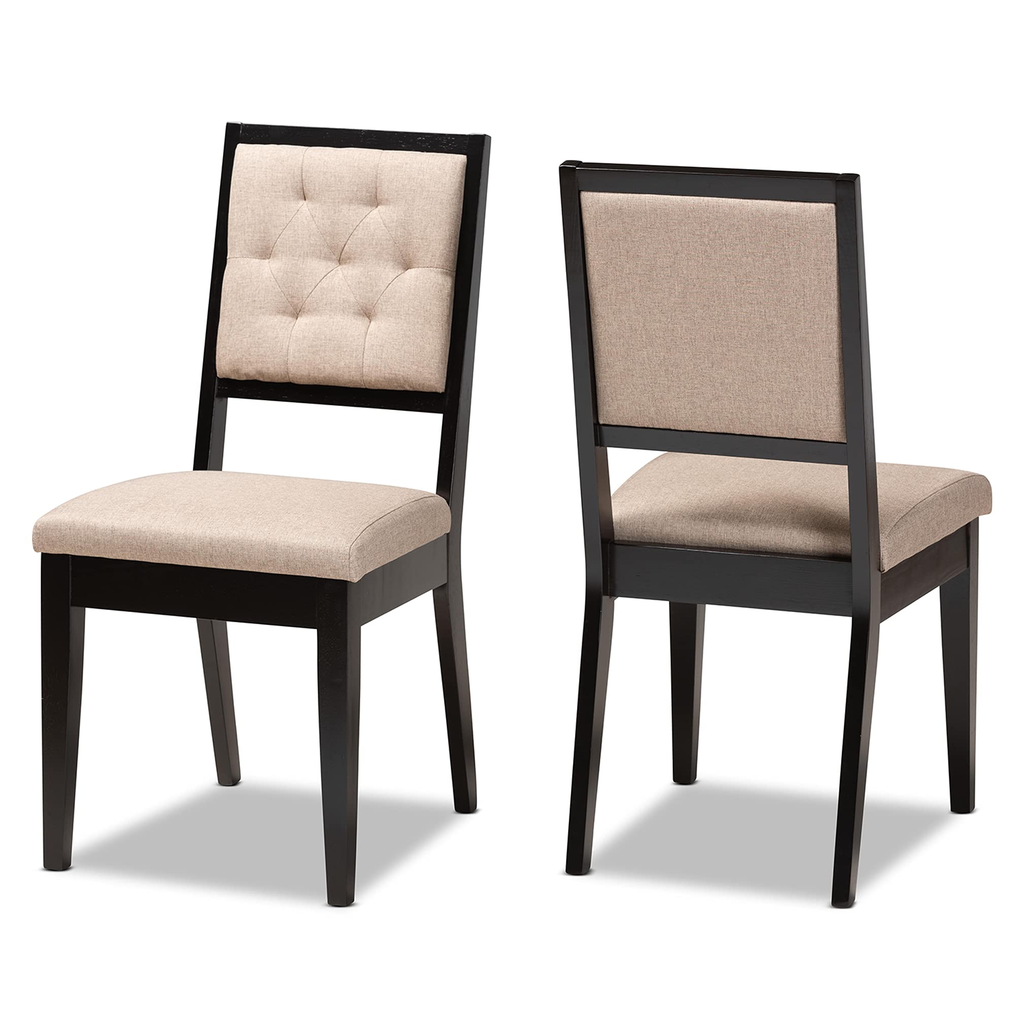 Baxton Studio Gideon 2-Piece Dining Chair Set - Sand Fabric Upholstered with Dark Brown Wood Finish - Modern Kitchen & Dining Room Chairs for Home Decor