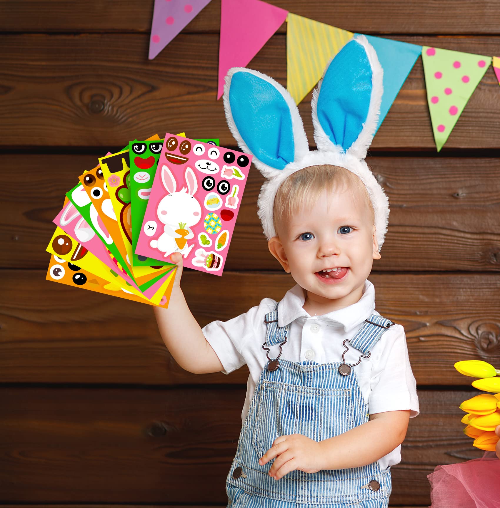 Funnlot 32PCS Easter Stickers for Kids - DIY Make a Face Sticker Sheets for Toddlers, Easter Activities, Classroom & Family Fun - Perfect for Easter Egg Hunts, Party Favors and School Crafts