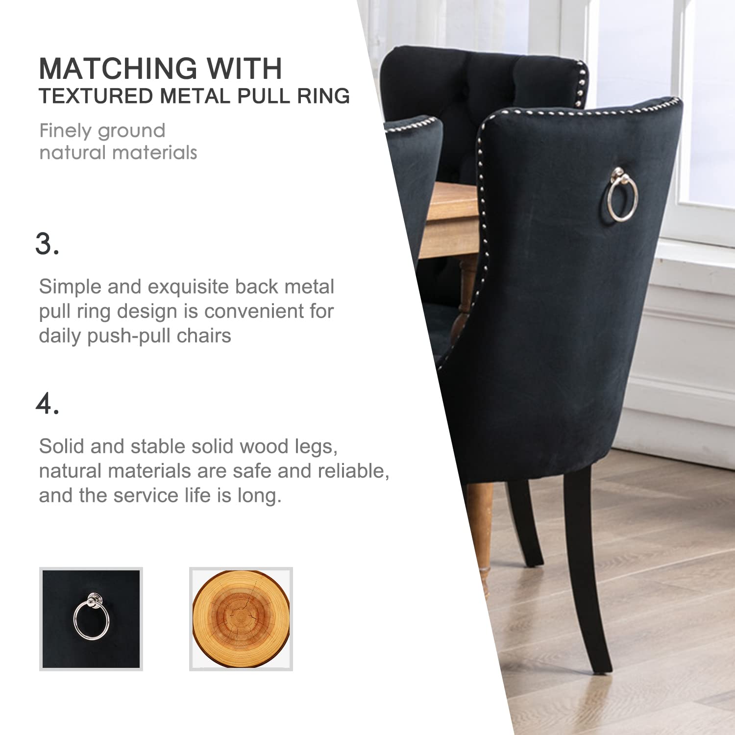 Tufted Velvet Dining Chairs Set of 2 - Button Back Upholstered Chairs with Nailhead Trim for Kitchen, Bedroom & Restaurant - Elegant Black Seating for Home Decor & Dining Room Furniture (Perfect for Small Spaces & Formal Dining)
