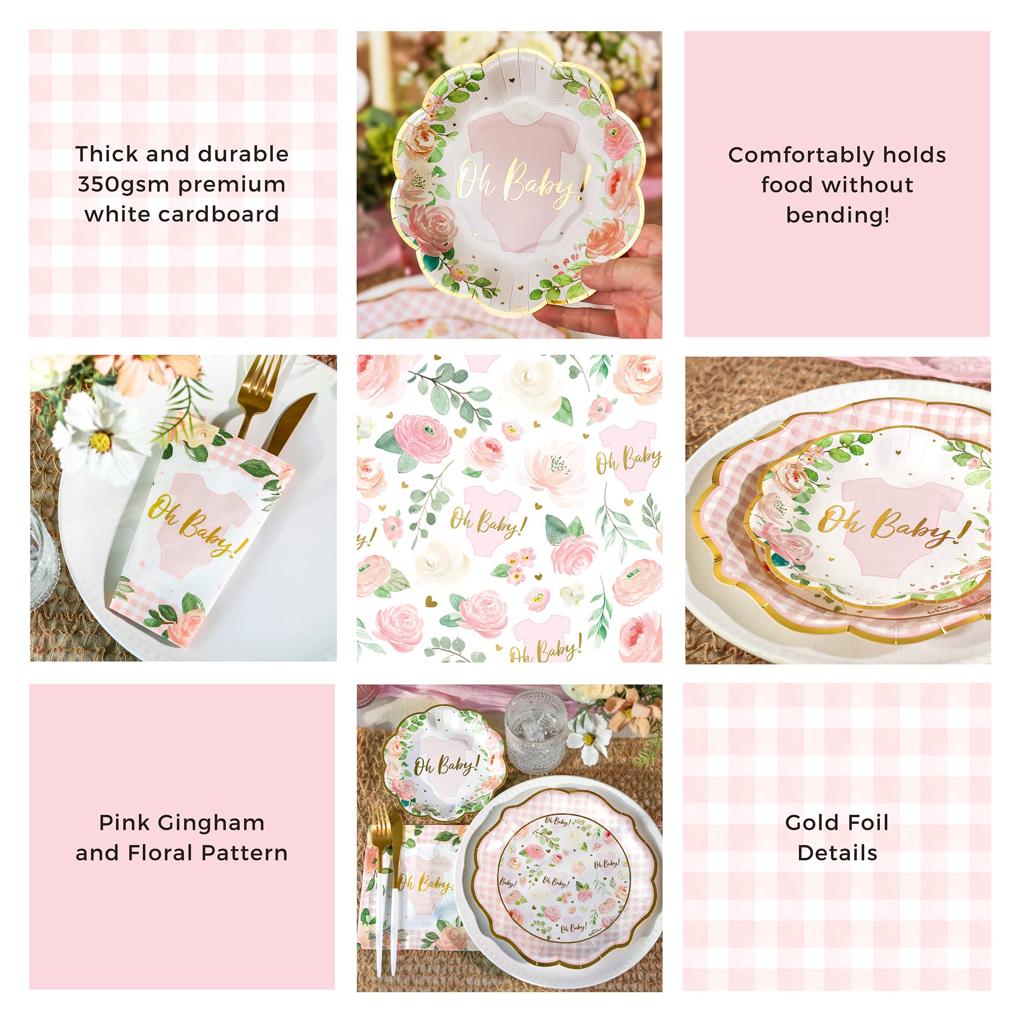 Adorable Pink Floral Baby Shower Onesie Tableware Set - Perfect for Newborn Celebrations, Gender Reveal Parties & First Birthday Decorations