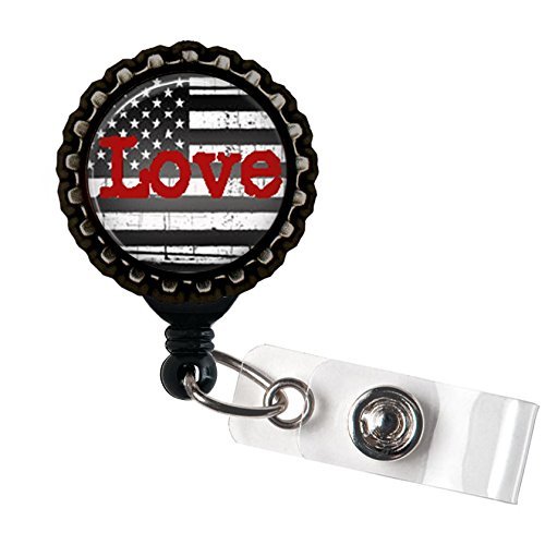 Retractable Badge Reel ID Holder with American Flag Design - Durable Resin Construction for Work, School, and Office Use