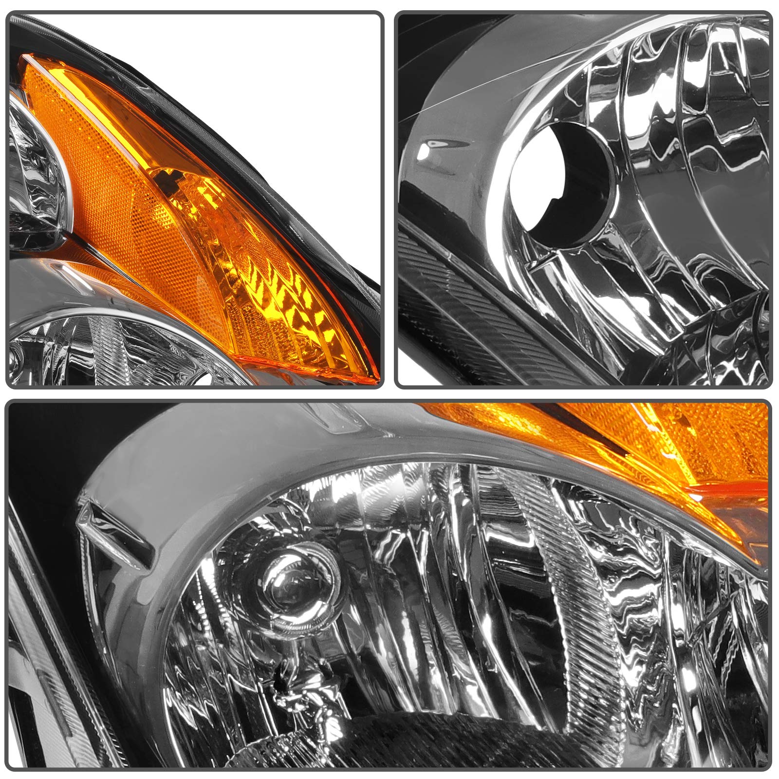 2007-2009 Nissan Altima Headlight Assembly Replacement - Black Housing, Amber Reflector, Clear Lens - Perfect for Night Driving & Foggy Conditions