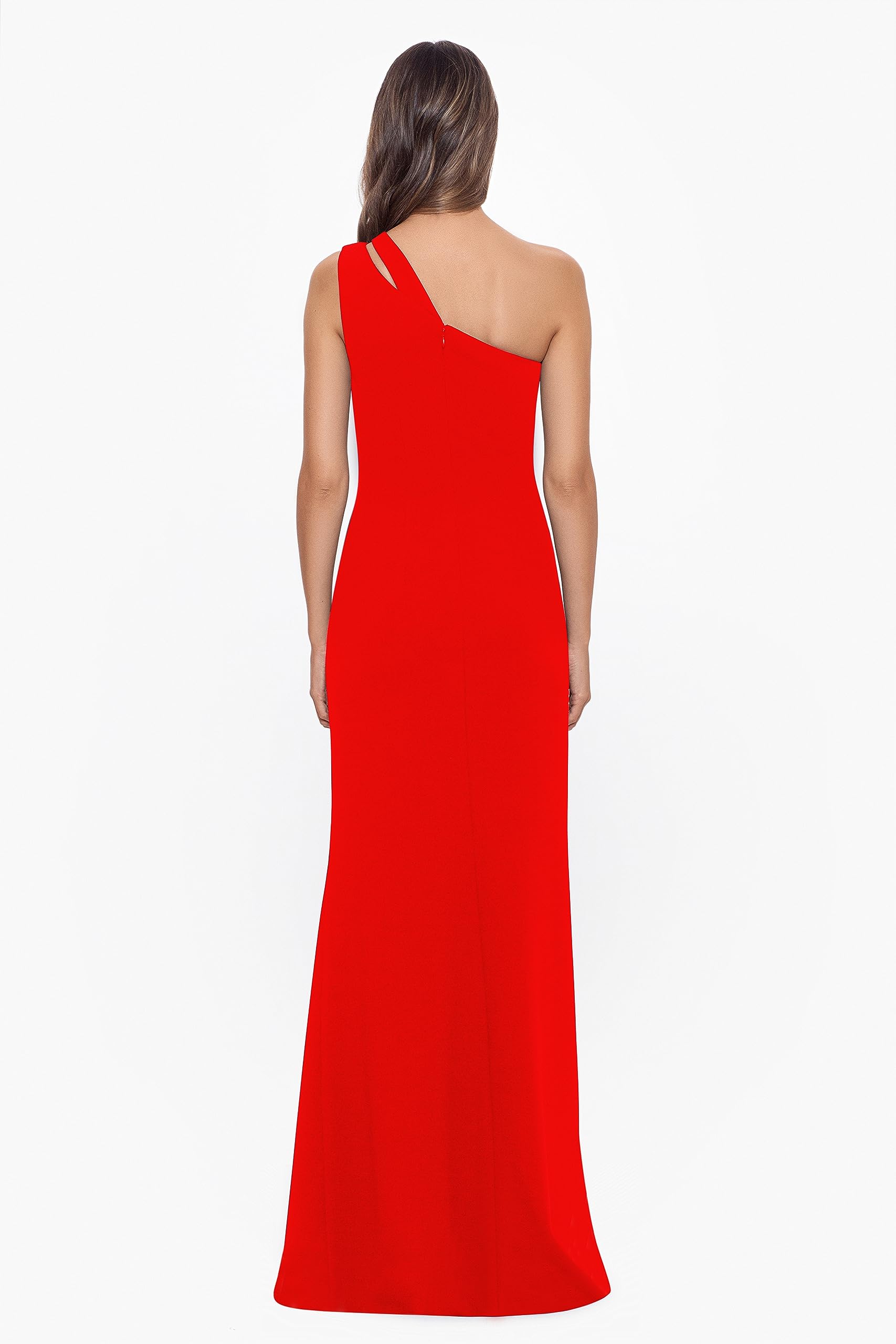 Betsy & Adam Women's Elegant Long Sleeveless One Shoulder Side Ruched Scuba Crepe Gown - Perfect for Prom, Evening Party & Formal Events