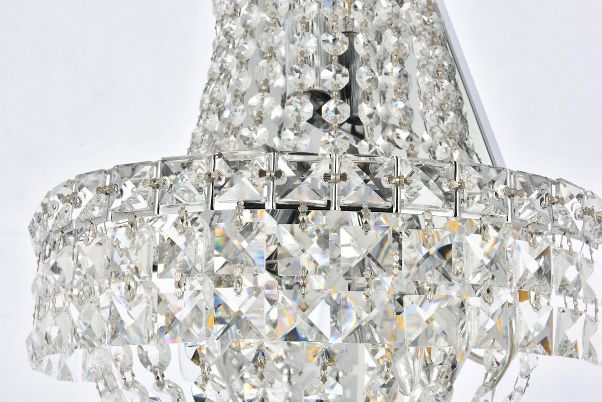 Elegant 3-Light Wall Sconce with Clear Crystals - Chrome Finish Royal Cut Design for Bedroom, Living Room & Hallway Lighting Decor