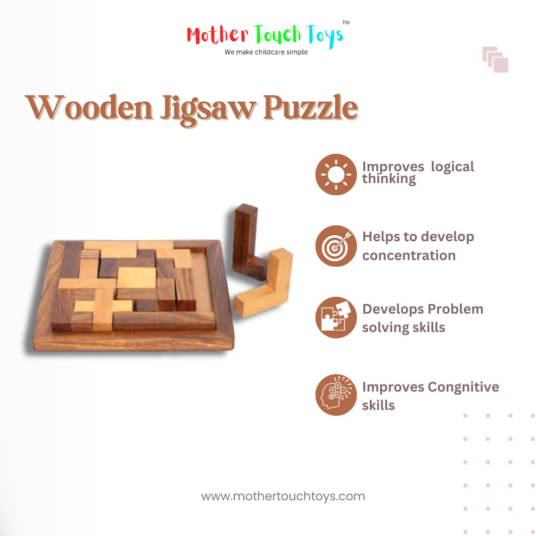 Mother Touch Handmade Wooden Jigsaw Puzzle for Kids - Non-Toxic, Eco-Friendly Educational Toy | Sustainable Wooden Puzzle Gift for Toddlers & Children | Perfect for Birthday Presents, Montessori Learning & Family Game Night
