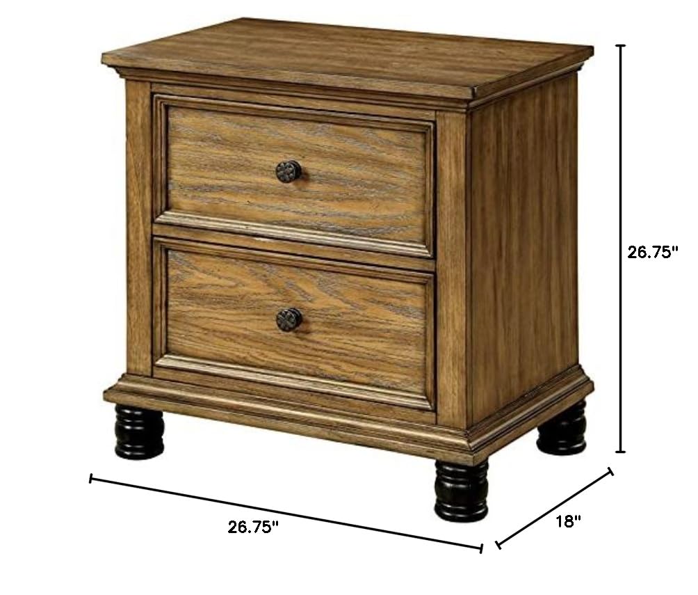 Furniture of America Monica Industrial Wood 2-Drawer Nightstand in Dark Oak - Modern Bedside Table for Bedroom, Living Room & Office Storage