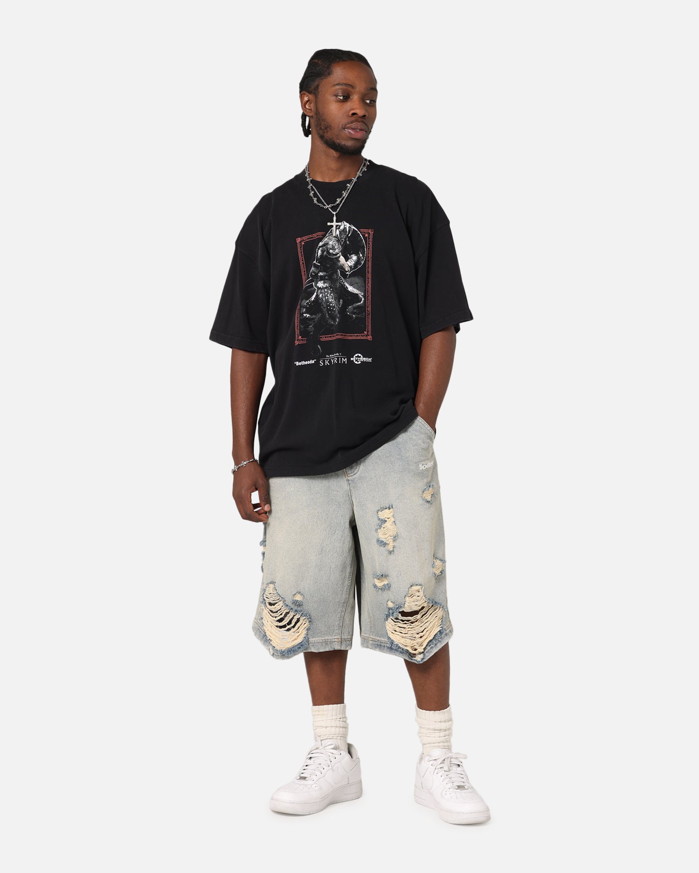 The Elder Scrolls V: Skyrim Aludin Vintage Black Acid Wash T-Shirt - Official 73 Studio Gaming Tee for Men & Women - Perfect for Cosplay, Gaming Conventions & Fantasy Fans