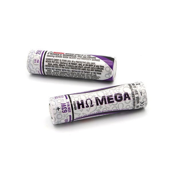 Hohm Tech Mega 18650 Rechargeable Battery - 2505mAh High Capacity, 22A Continuous Discharge - Perfect for Vape Mods, Flashlights & Portable Electronics