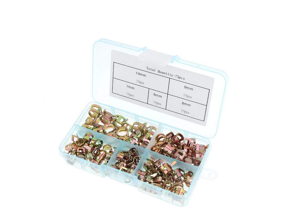 High-Quality Spring Band Type Fuel/Silicone Vacuum Hose Pipe Clamps (75 PCS) - Low Pressure Air Clip Clamps for Automotive, Marine & Industrial Applications - Perfect for Fuel Lines, Coolant Hoses & Air Intake Systems