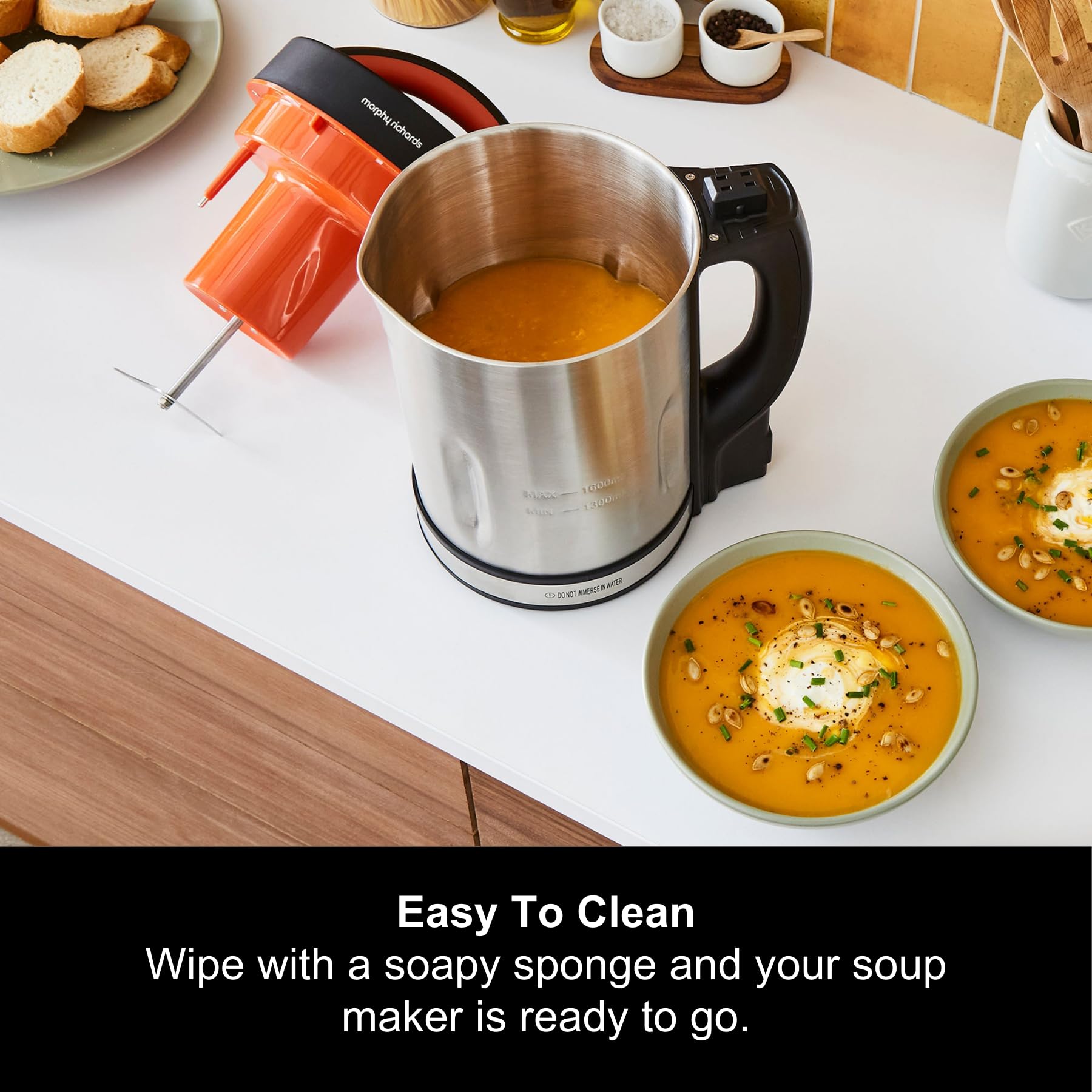 Morphy Richards 1.6L Stainless Steel Soup Maker with Multi-Settings, LED Display & 1000W Motorized Blade - Perfect for Homemade Soups, Smoothies and Baby Food (Model 48822)