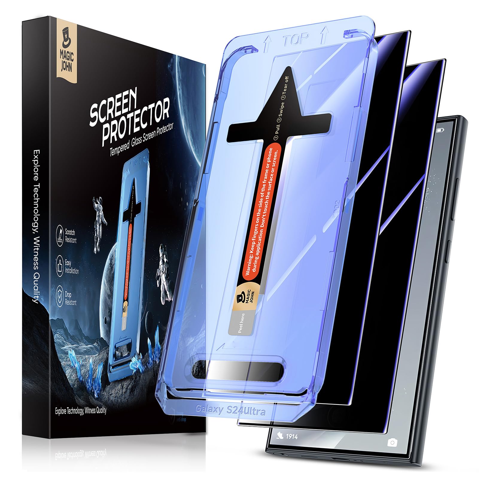 2 Pack Privacy Screen Protector for Samsung Galaxy S24 Ultra 6.8 Inch - Anti-Spy Tempered Glass with Auto Dust Removal, Bubble-Free Installation, Case Friendly & Scratch Resistant - Perfect for Office Privacy and Personal Data Protection