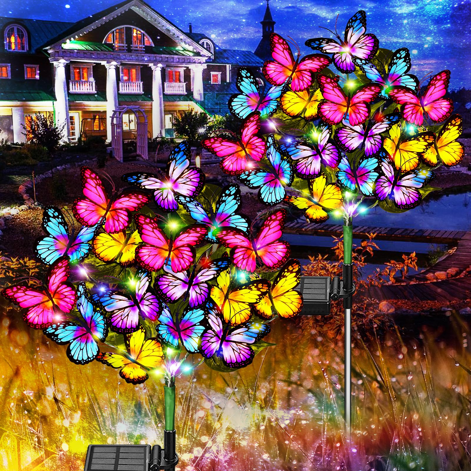 72 LED Solar Garden Lights Outdoor Waterproof - 2 Pack Upgraded Butterfly Solar Pathway Lights for Yard, Garden, Patio Decor - Perfect for Mother's Day Gifts & Women's Outdoor Decorations (Ideal for Walkways, Driveways, Landscape Lighting)