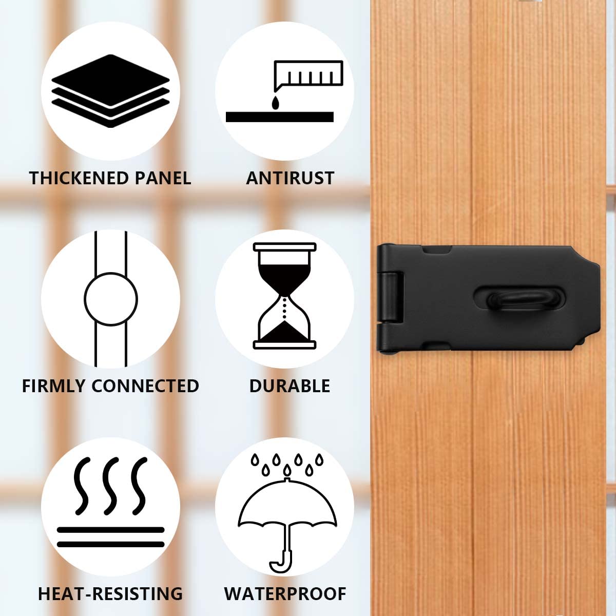 SANATO 4 Pack 3 Inch 304 Stainless Steel Padlock Hasp Latch Lock - Heavy Duty Black Door Lock for Shed, Gate, Cabinet, Fence - Includes Screws for Easy Installation (Outdoor & Indoor Use)