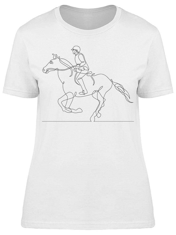 Hand Drawn Man Riding Horse Graphic T-Shirt for Women - Casual Cotton Tee for Everyday Wear, Street Style & Western Fashion