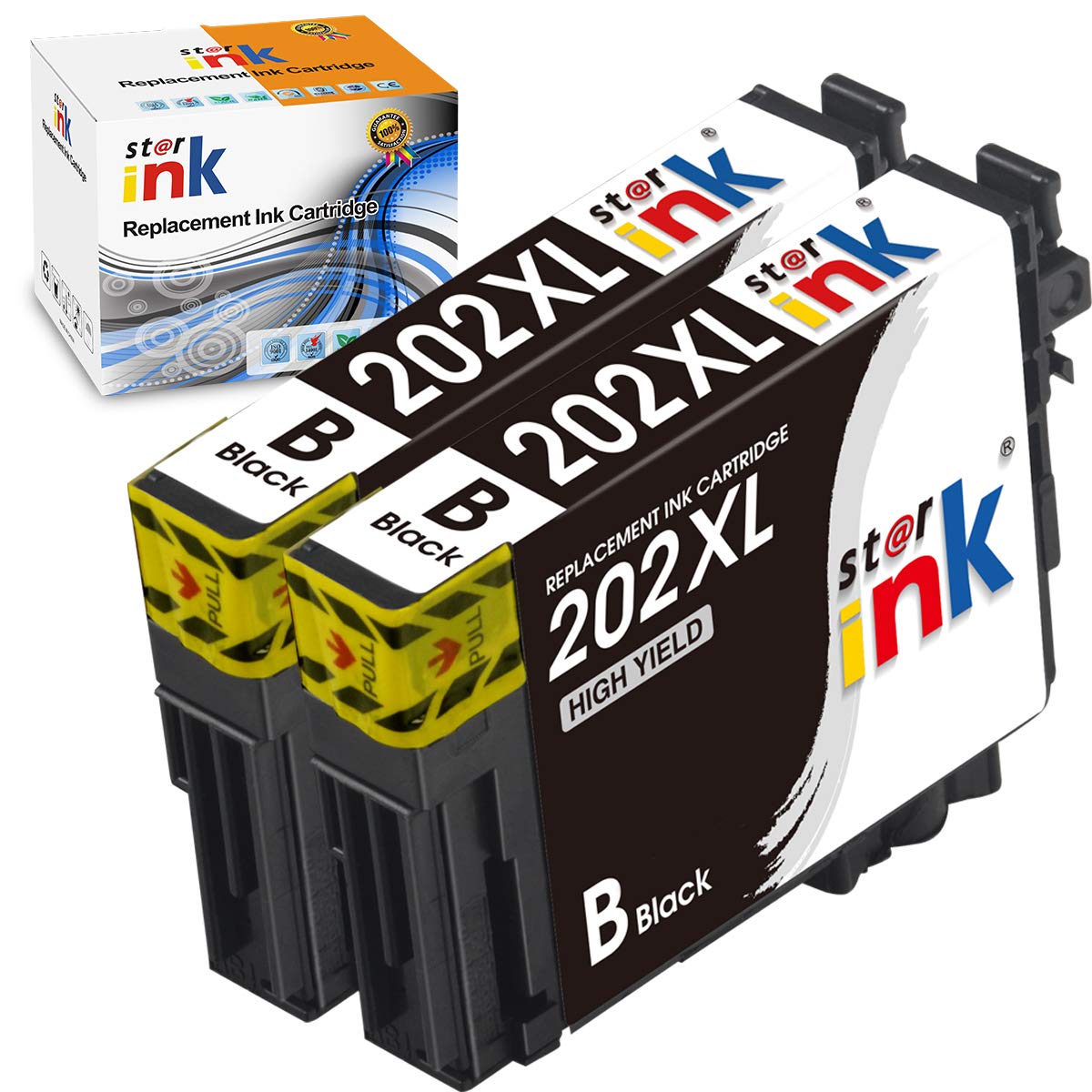Starink Remanufactured Black Ink Cartridge Replacement for Epson 202 XL (2-Pack) - Compatible with Epson WF-2860 & XP-5100 Printers | High-Quality Printing for Home Office, School Projects & Business Documents