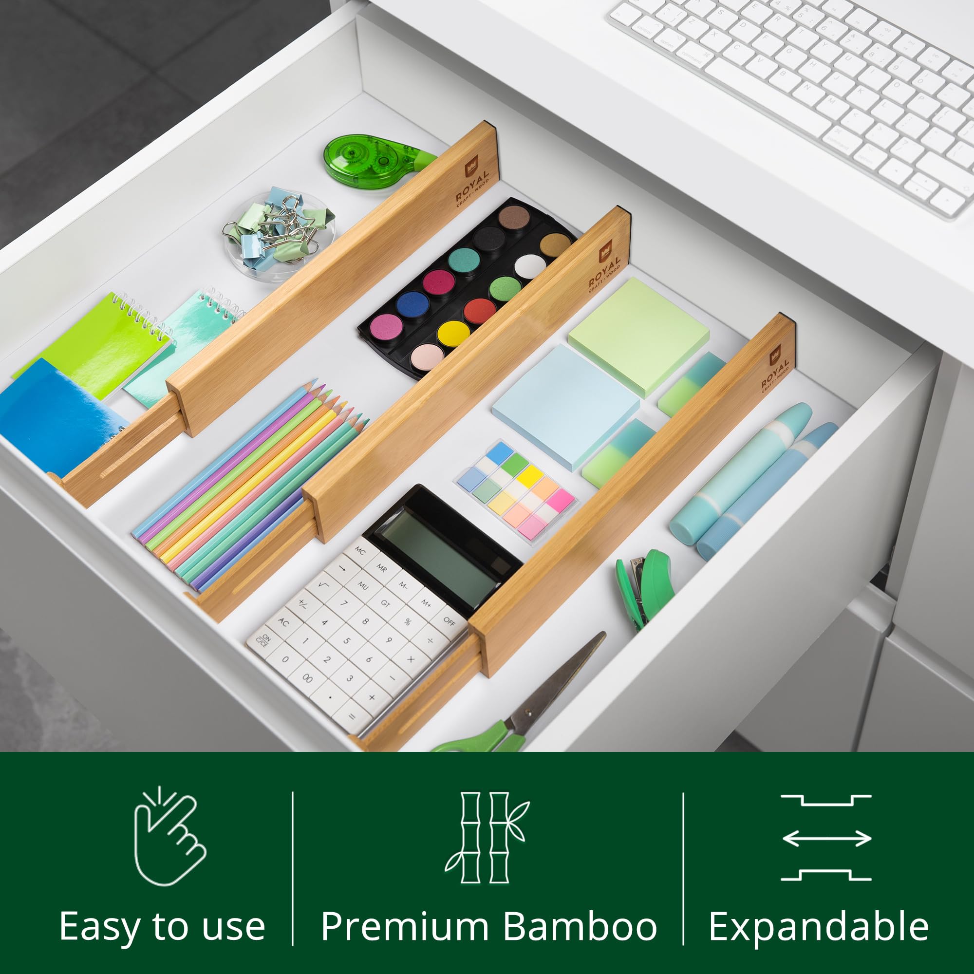 Adjustable Bamboo Drawer Dividers Organizer Set - 4-Pack Expandable Kitchen & Bedroom Drawer Organizers (17-22 Inch) - Natural Wood Drawer Separators for Utensils, Socks, Underwear & Office Supplies - Perfect for Home Organization & Decluttering