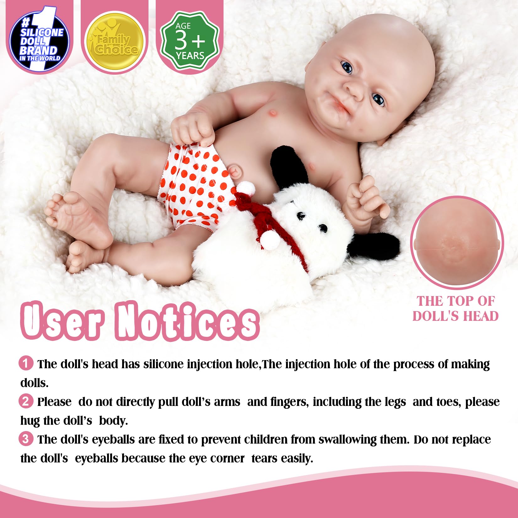 Vollence 14 Inch Realistic Full Body Silicone Baby Doll - Soft Lifelike Newborn Girl Doll with Bald Head (Not Vinyl) - Perfect for Collectors, Gift Giving, Nursery Decor & Role Play