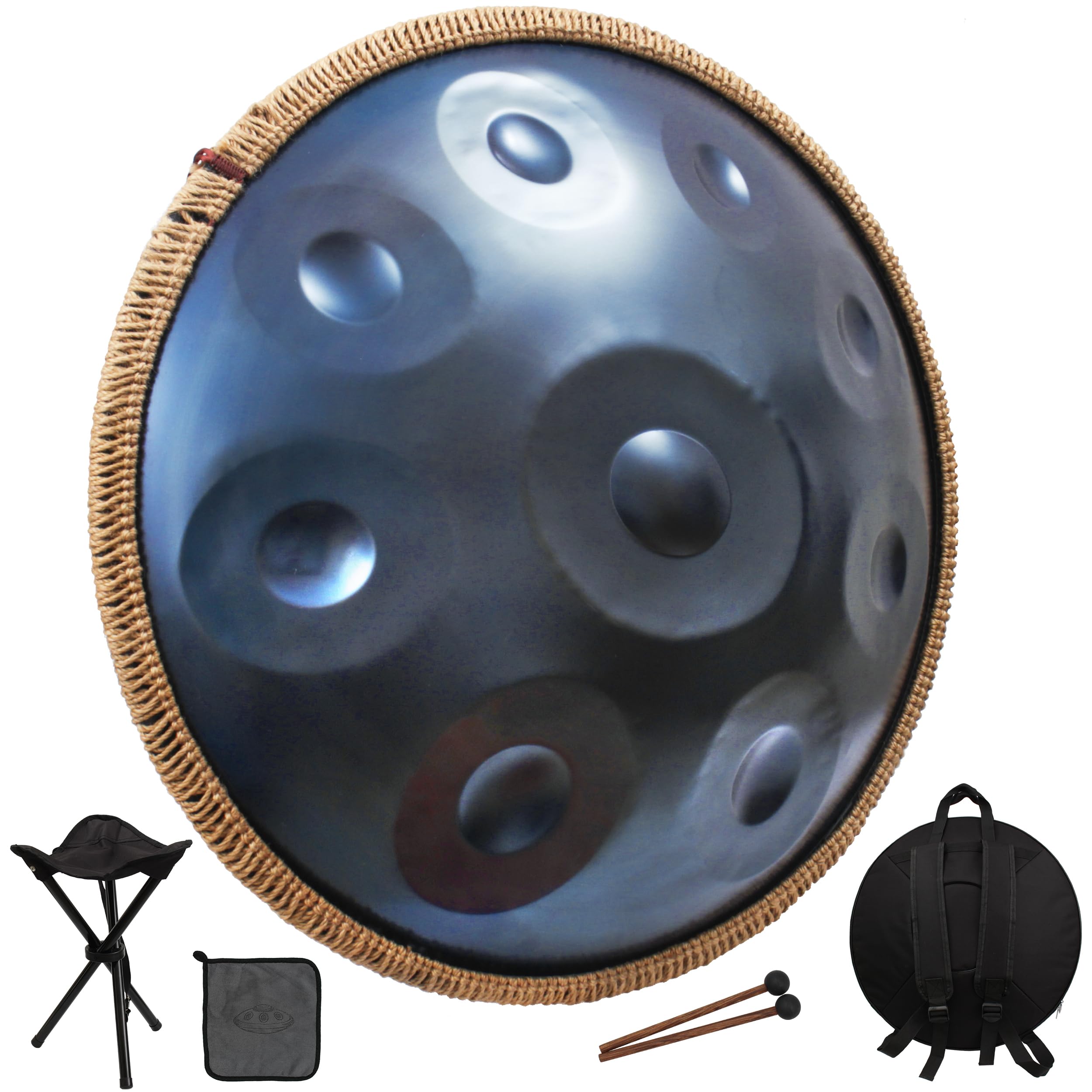 22 Inch D Minor Kurd 9 Notes Handpan Drum - 440Hz Steel Tongue Drum for Beginners, Music Therapy & Meditation | Perfect for Yoga, Sound Healing & Outdoor Performances (Blue)