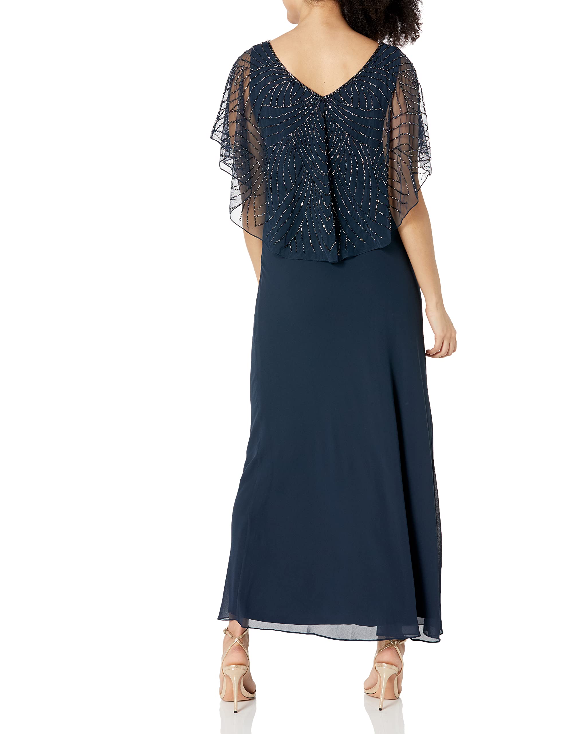 J Kara Women's Petite Beaded Capelet Long Dress for Wedding, Party & Special Occasions - Elegant Beaded Evening Gown for Formal Events & Night Out