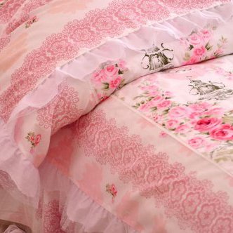 FADFAY Romantic Floral Print Bedding Set - Queen Size 4PCS with Princess Lace Ruffle Duvet Cover | Elegant Floral Bed Set for Master Bedroom, Guest Room & Girls' Bedroom Decor