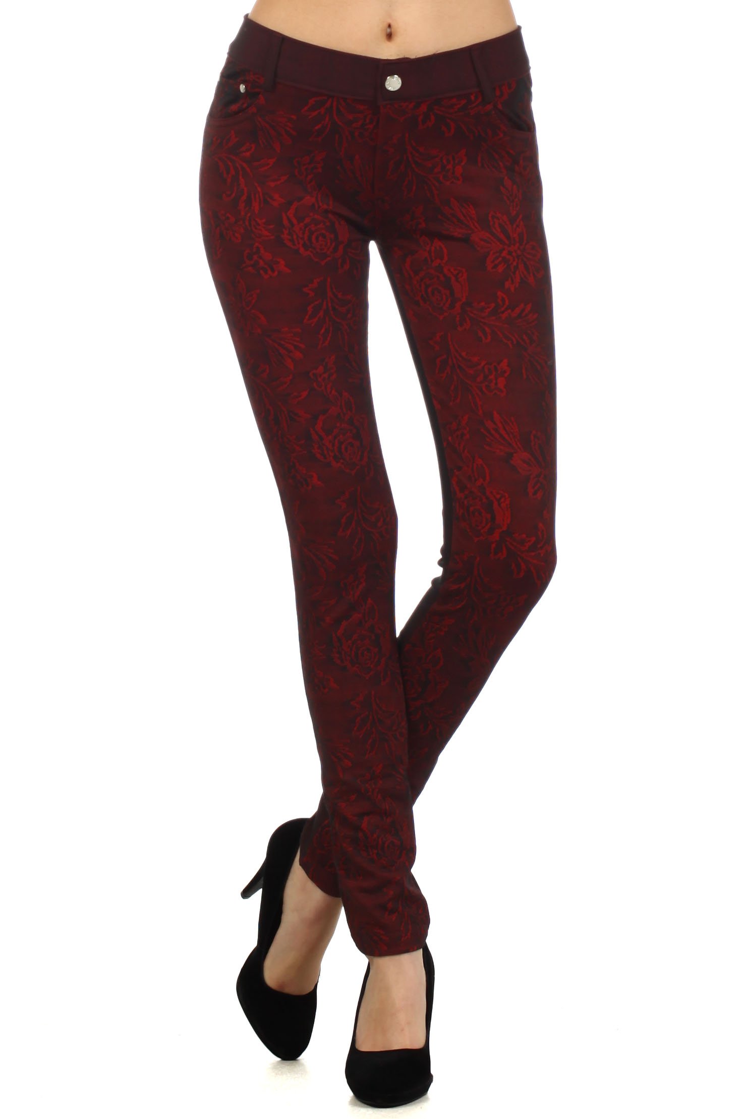 ICONOFLASH Women's Floral Print Herringbone Denim Leggings - Stretchy Skinny Jeggings for Casual Wear, Work & Date Night Outfits