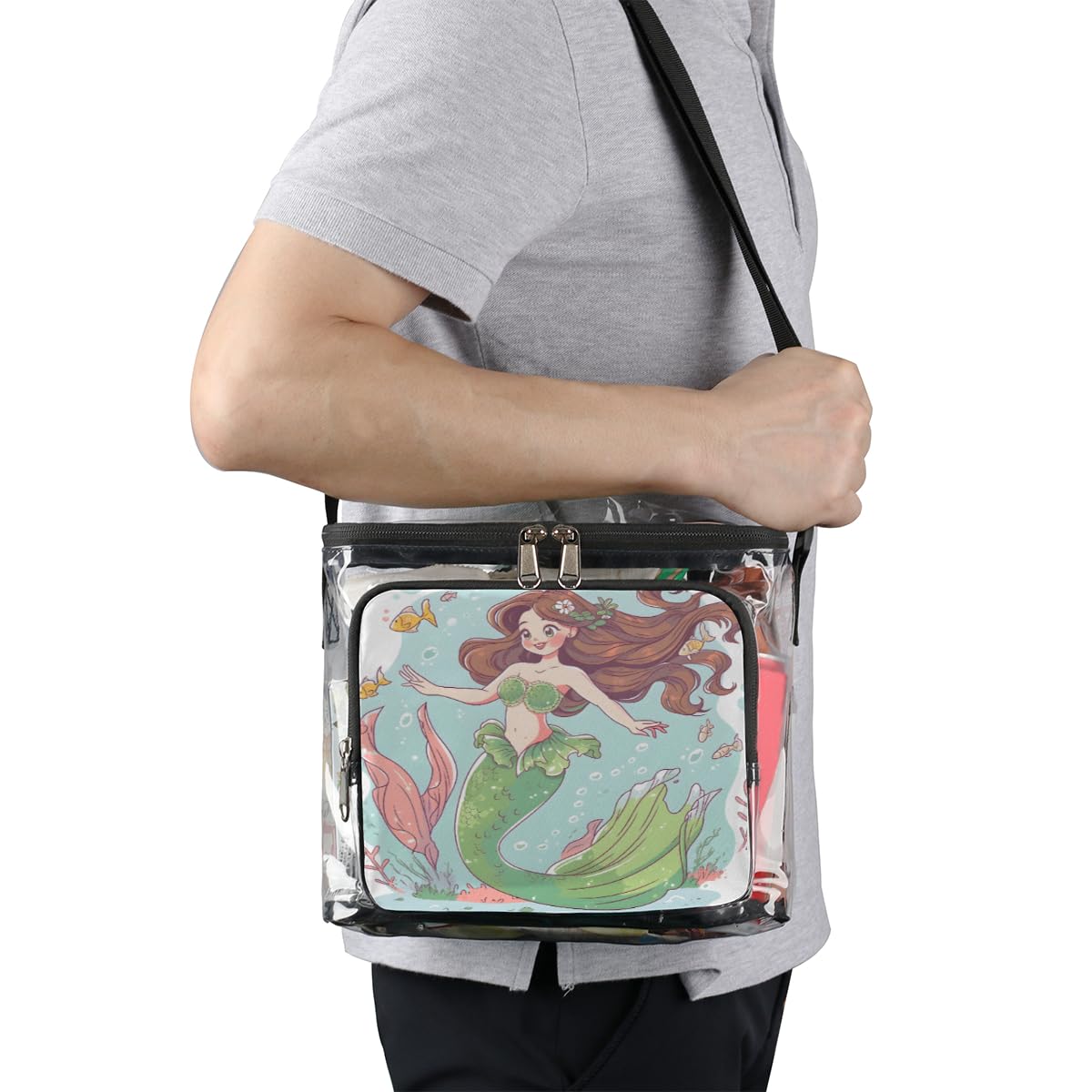 GzLeyigou Clear Transparent Mermaid Tote Bag with Handles - Waterproof Underwater Themed Shoulder Bag for Beach, Pool, Travel, Picnic, Concerts & Sports Events - Coral Seaweed Design Lunch Bag for Outdoor Activities