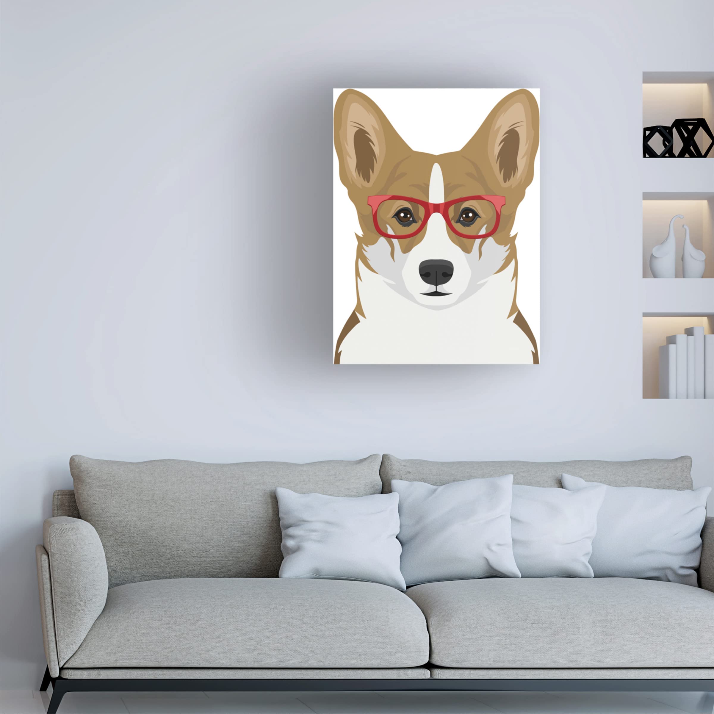 Corgi Wearing Hipster Glasses Canvas Art Print - Modern Dog Wall Decor for Living Room, Bedroom & Office - Funny Animal Painting by Trademark Fine Art