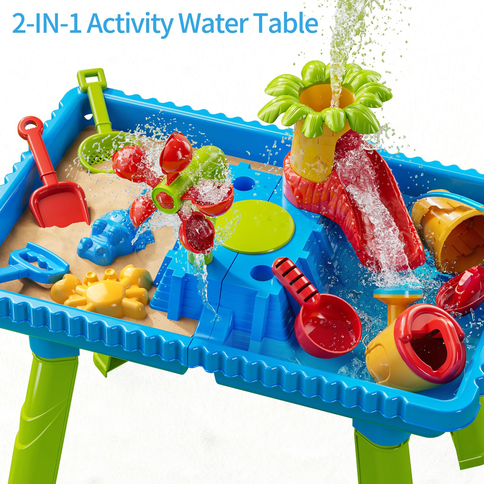 TEMI 27-Piece Sand and Water Play Table for Toddlers - Outdoor Sensory Activity Table with Accessories for Kids, Perfect for Summer Beach, Backyard, and Garden Playtime