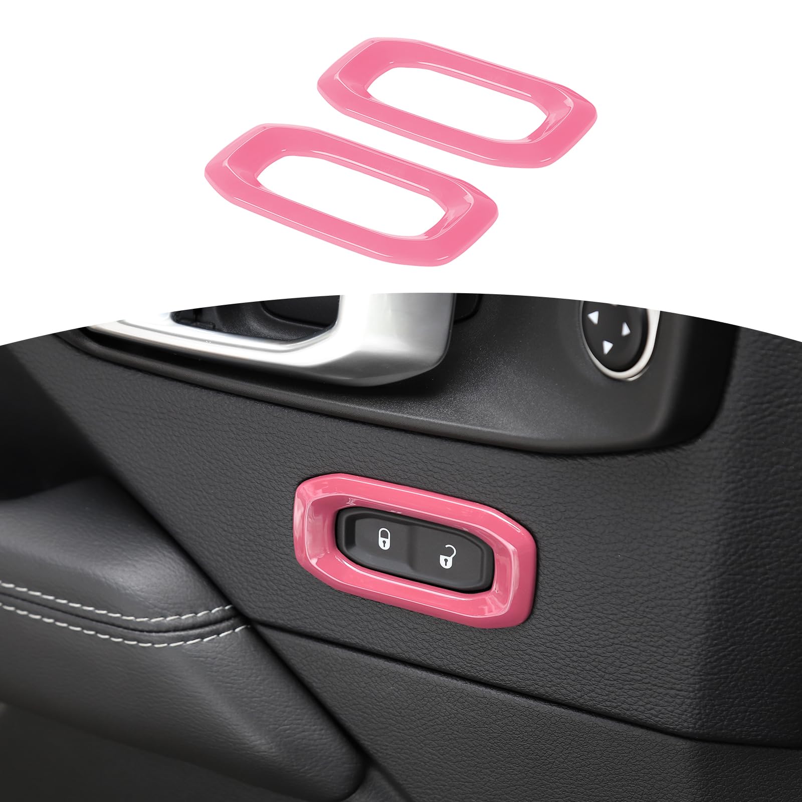 Jeep Wrangler JL JLU & Gladiator JT Door Lock Switch Button Trim Cover (2018-2024) - Pink Interior Accessories (2-Pack) | Upgrade Your Ride with Stylish Protection for JL/JT Models