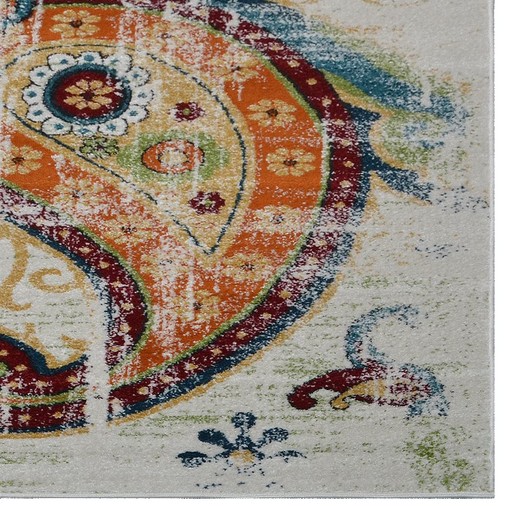 Heatset Polypropylene Machine Made Area Rug 5'x8' Rectangle - Ivory Floral Modern Design Medium Pile for Living Room & Bedroom | Durable & Soft Indoor Carpet for Home Decor (M00048)