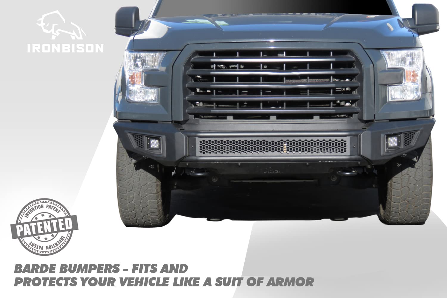 Heavy Duty Steel Bull Bar Front Bumper with LED Fog Lights for 2015-2017 Ford F150 Truck - Off-Road Protection & 30