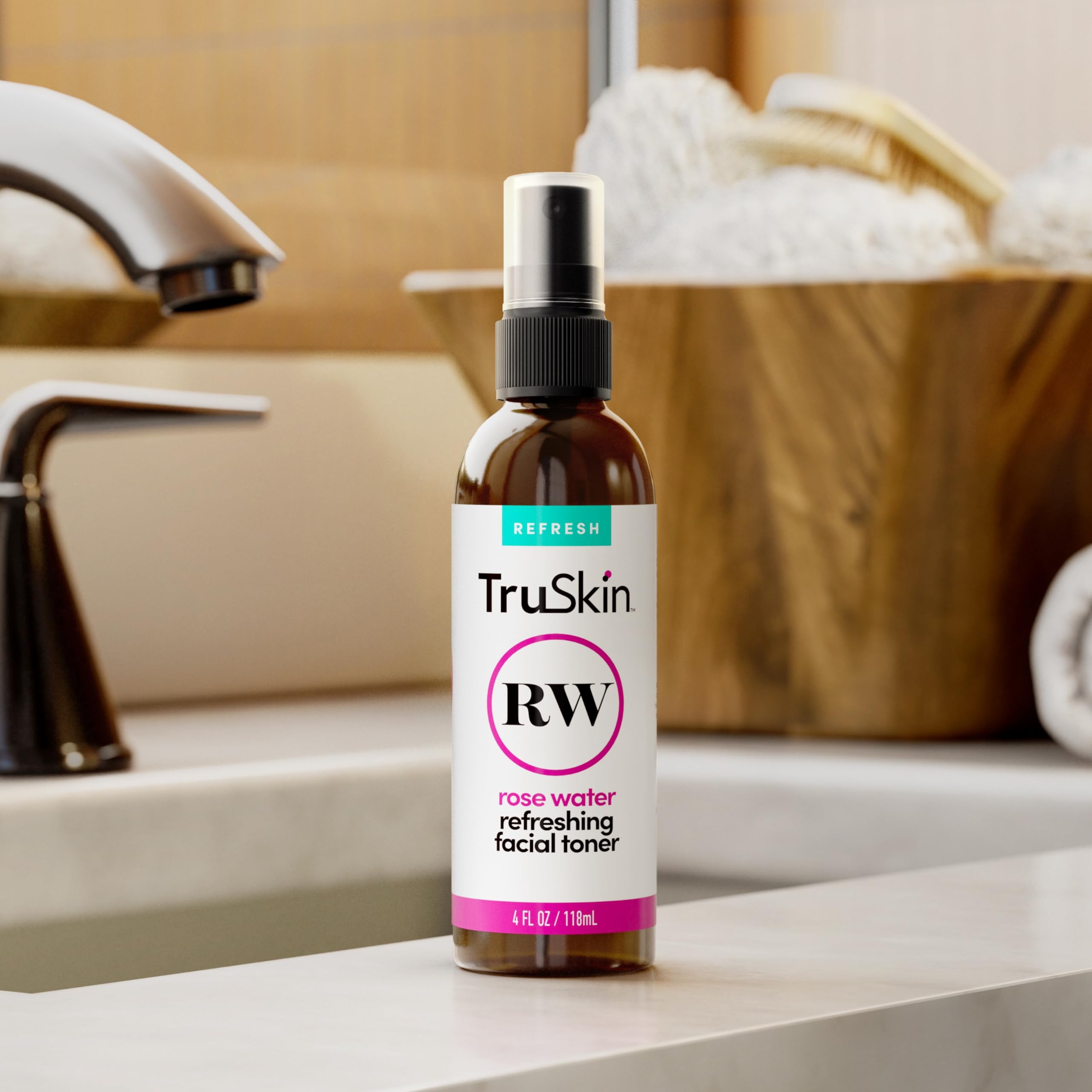 TruSkin Rose Water Facial Toner – 100% Pure Rose Water Hydrating & Revitalizing Toner for Balanced Skin – Refines Pores & Enhances Complexion – 4 fl oz – Perfect for Daily Skincare Routine & Post-Workout Refresh