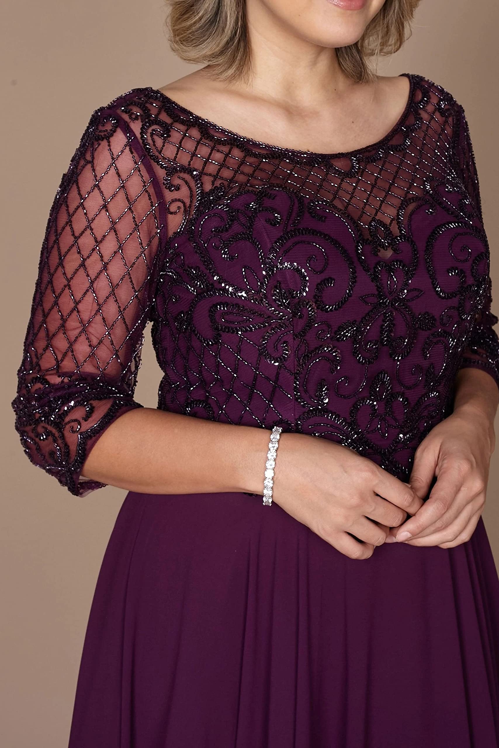 Elegant Plus Size Mother of The Bride Dress - Long Sleeve Beaded Formal Evening Gown for Weddings, Parties & Special Occasions